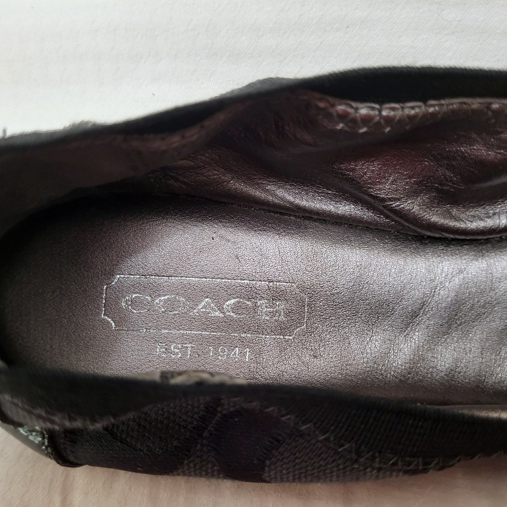 Coach Wanda Black Patent Leather Cap Toe Logo Fabric Ballet Flats 7 - Picture 7 of 11